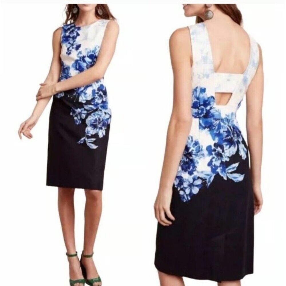 NWT Anthropologie Maeve Vanda Floral Pencil Dress Blue Size 2